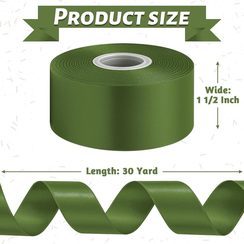 Fullive Army Green Christmas Ribbon, 1 1/2 Inch 30 Yards Ribbons for Crafts, Polyester Satin Ribbon for Gift Wrapping for St. Patrick's Day Christmas Decorations Wrapping Bouquet Floral Arrangements - Image 2